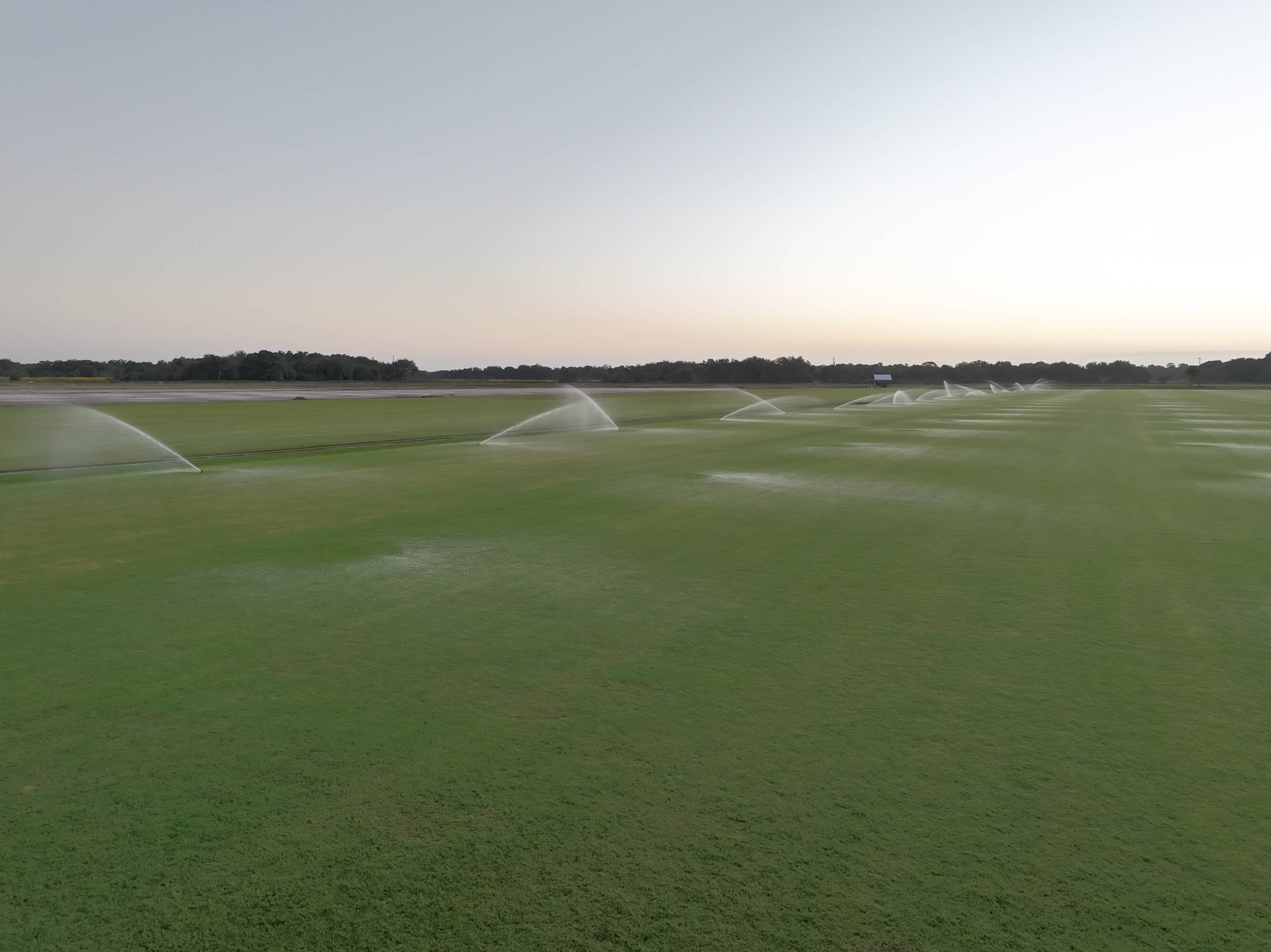 Sod harvester, tractors, sprayer, forklift, and support equipment on site