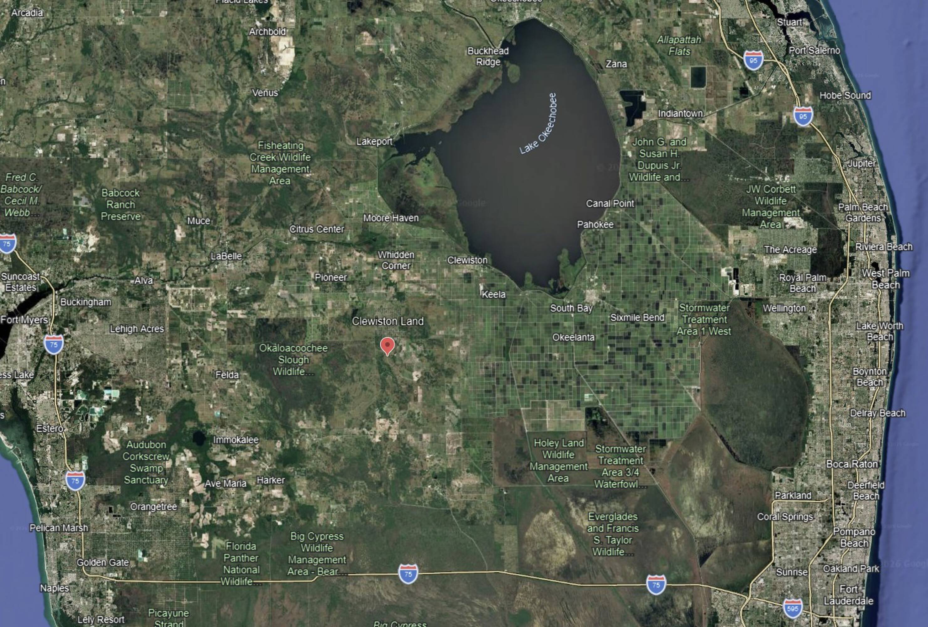Location map showing the property southwest of Lake Okeechobee near Clewiston, FL